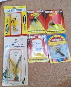 6 VINTAGE GAINES PECK’S PHILIPS FLYROD POPPERS NEW UNUSED VIDEO EXCELLENT MADE I