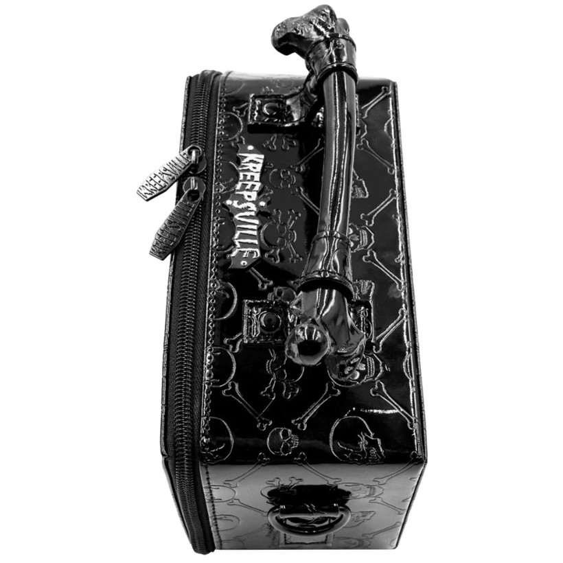 Kreepsville 666 Patent Skull Crossbones Coffin Purse Shoulder Or Bone Handle Bag