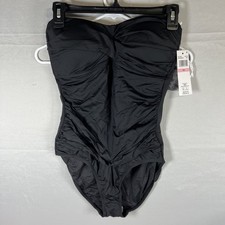 anne Cole Womens Twist Front Shirred One Piece Swimsuit MYMO00501 Black 10