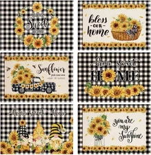 6Pcs Sunflower Placemats Spring Summer Flower Gnome Truck Large, [Mixed] 