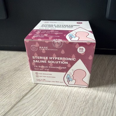 Base Sterile Saline Solution 7% Sodium Chloride USP 5ml 25Ct Vials EXP 24/10/26
