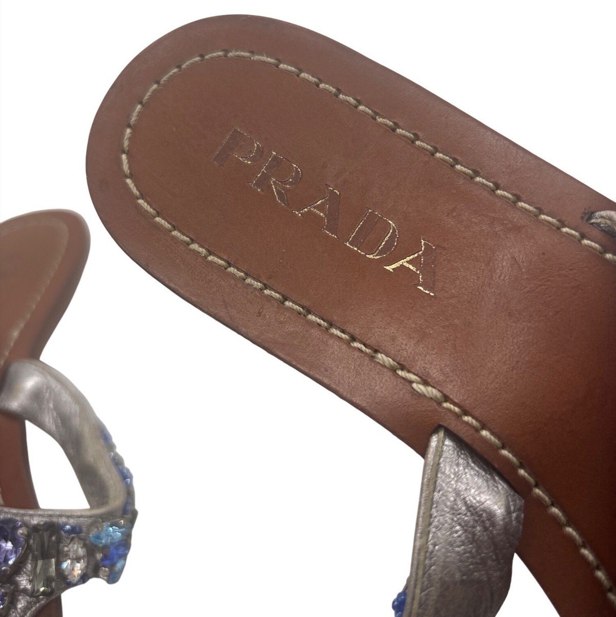 Prada Crystal Embellished Thong Sandal 36.5 Flip Flop Gem