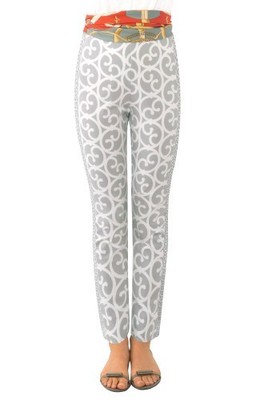 Gretchen Scott Gripeless Gray White Arabesque Pull On Trouser Pants size L