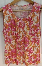 Croft &Barrow Tank Womens PXL Orange Pink Floral Lagenlook Pleated Stretch