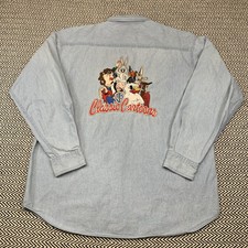 VTG 1997 Warner Bros MENS XL Looney Tunes  Classic Cartoons  Denim LS Button Up