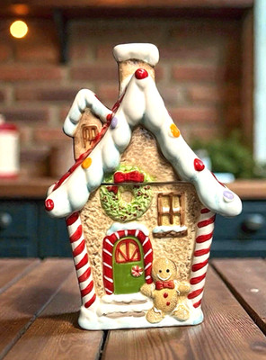 Sleigh Bell Bistro Gingerbread House Ceramic Cookie Jar Christmas Decor