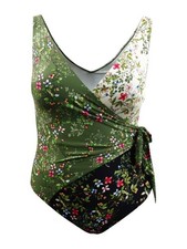 Vince Camuto Women's Printed Wrap Tie One-Piece Swimsuit 14, Black Multi 