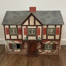 1940s WWII Era KEYSTONE English Tudor Masonite 2-Story Electric Dollhouse RARE!
