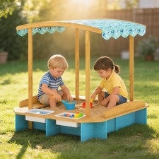 Qaba Wooden Sandbox with Dinosaur Print Canopy, 50" x 47"