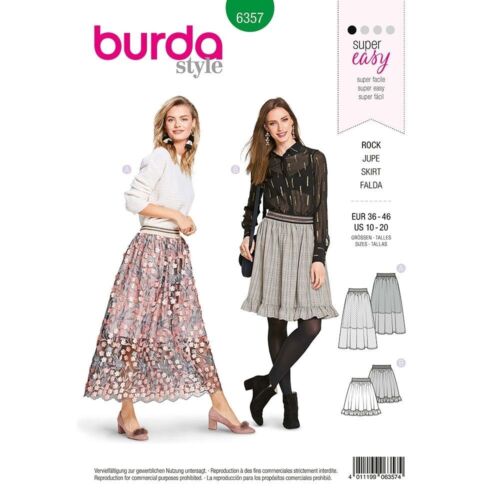 BURDA 6357 MISSES SKIRT Sewing Pattern Sizes 10 - 20 Skill: SUPER EASY