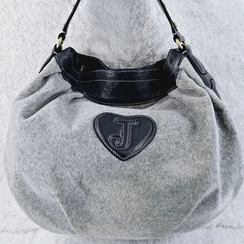 JUICY COUTURE Y2K Fluffy Gray Velour Embroidered Crown Signature Charm Bag - Picture 6 of 19