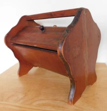 storage wood BOX antique 2 Flip Down Lid w/ Handle vintage sewing FARMHOUSE 12.8