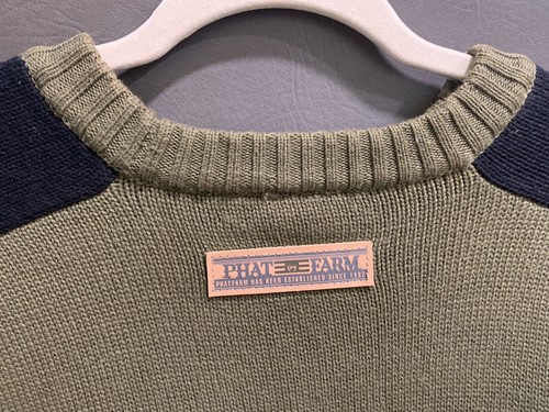 Maglione Phat Farm Maglia Arancione Verde Nero Colore Blocco Ricamato LOGO Taglia L - Foto 8 di 14