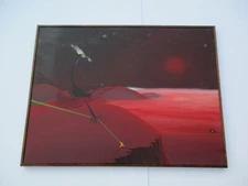 LARGE VINTAGE SURREALIST PAINTING PSYCHEDELIC LANDSCAPE MODERNIST SPACE 40"