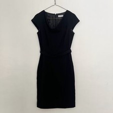 Calvin Klein Dress Womens Size 2 Black Sheath Cap Sleeve Cowl Neck Belted