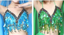 Women Mermaid Party Belly Dance Shine Sequins Camisole Singlet Tank Bandeau Tops