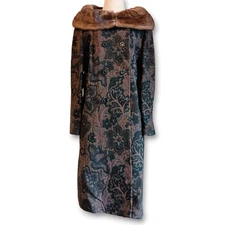 Vintage 60s Betty Rose Brocade Tapestry Coat Jacquard Mink Fur Collar Winter