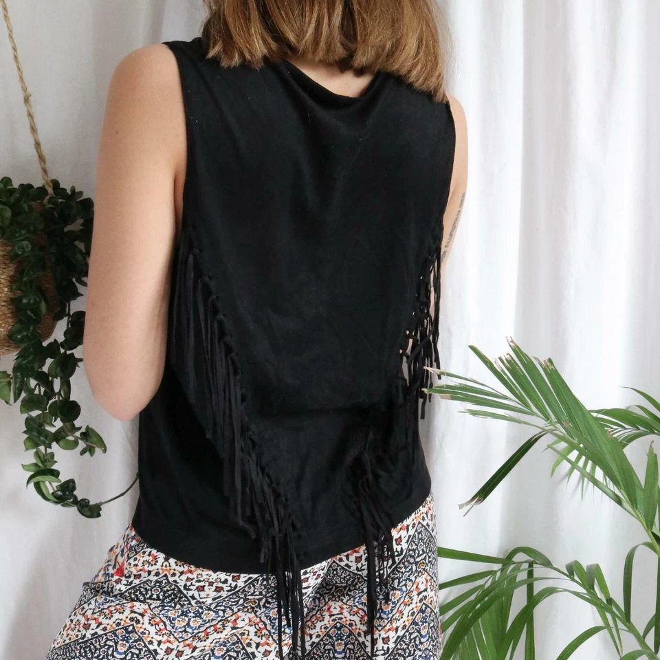 Black faux suede fringe top size S - Image 4 of 4