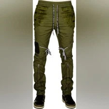 NWT Mens The Hideout Clothing Olive Green Blossom Cargo Cotton Joggers Size XL