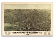 1880 Buffalo New York Vintage Old Panoramic NY City Map - 24x36