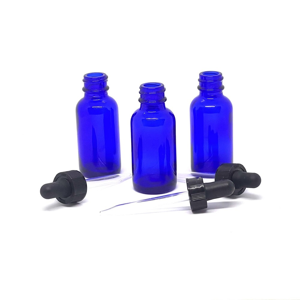 3X Cobalt Blue Glass With Dropper 1 oz. with Glass Eye Dropper For Blending Oils