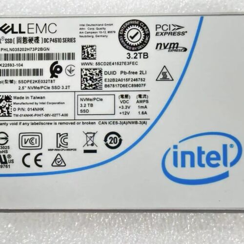3.2TB SSD INTEL P4610 DC SERIES U2 SSDPE2KE032T8T 014NHK NVME/PCIe DELL EMC - Picture 2 of 3