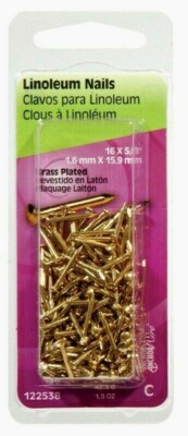 Hillman LINOLEUM NAILS 5/8'' Brass-Plated Smooth Shank Flat Head Easy 122538 NEW!