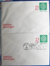 2 USA FDC 25¢ stamp HOLIDAY GREETINGS, Snowflake AZ  1988.