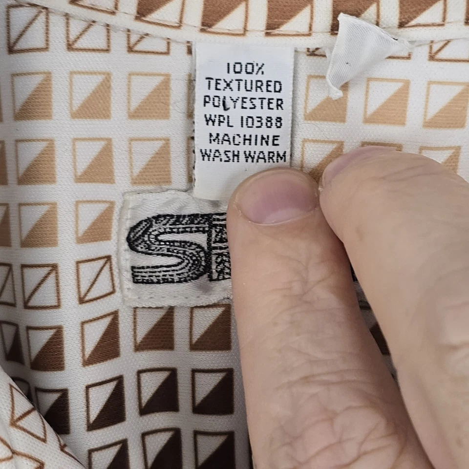 复古 Spire California 男式高 L 恤几何蓝色纹理聚酯纤维 — 第 4/4 张图片