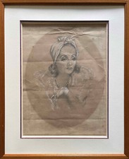 Tableau Mine de plomb et craie Portait de femme Belle époque signé