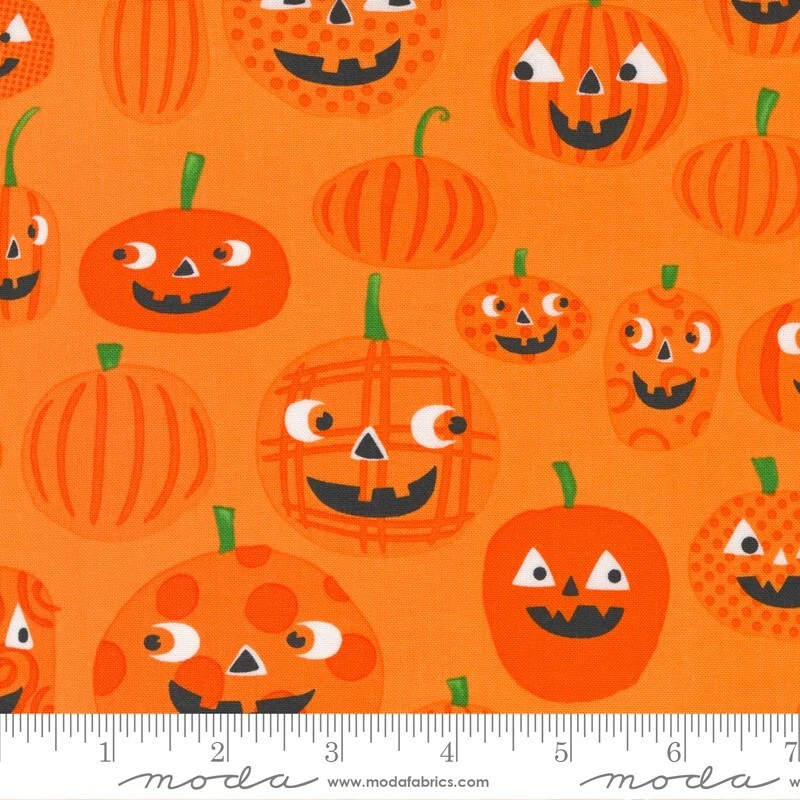 Quilting Cotton Fabric 1/2 yd. Bundle Too Cute to Spook, 8 prints Pumpkin Orange - Image 3 of 4