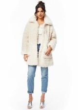 $300 Lost + Wander Women's White Buttoned Pocketed Faux Fur Jacket Coat Size M