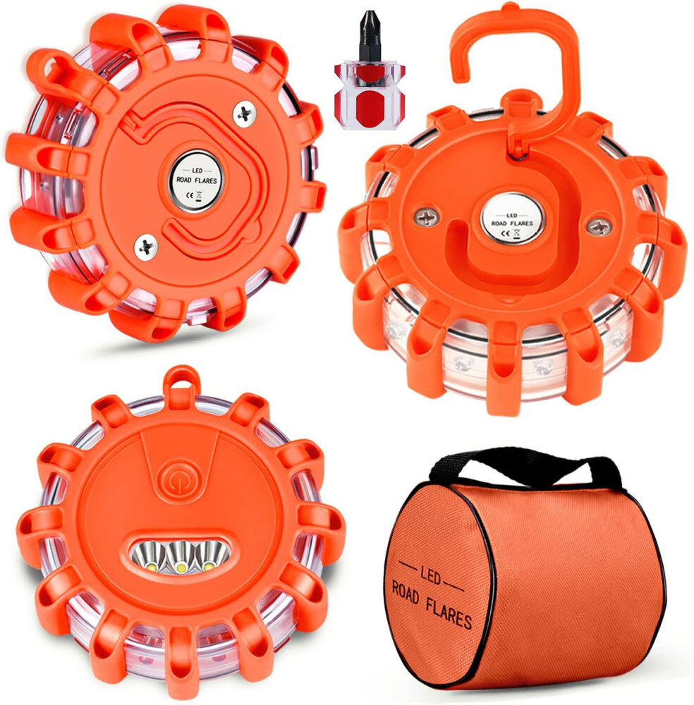 3-Pack LED Road Flare Discs – Emergency Flashing Safety Lights For Roadside
