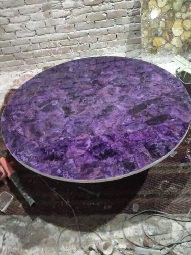 Amethyst Round Agate Console Bar Coffee Table Top Crystal Office Meeting Desk - Picture 7 of 8