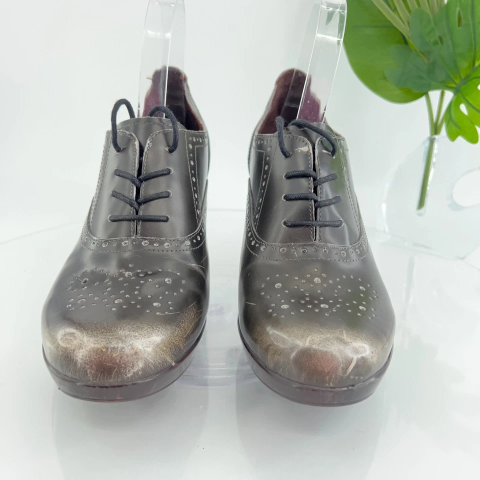 Zapatos de salón Sanita Betsey Oxford para mujer talla 40 9 gris charol tacón bloque con cordones retro Foto 3 de 4