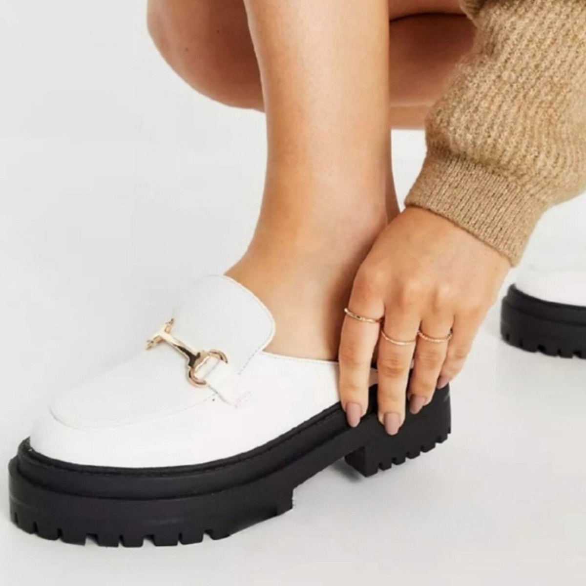 ASOS x RAID Sadie Chunky Loafer Mules Horsebit White Sz