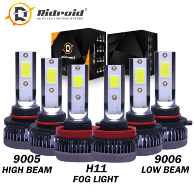 9005 9006 H11 Combo LED Headlight Fog Kits Bulb 6000K White High Low Beam