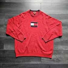 Suéter Vintage Tommy Hilfiger Denim Adulto XL Tejido Acanalado Cresta Rojo Bordado