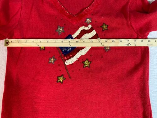The Quacker Factory QVC Sweater Womans sz M Red Sequin Flag USA Pullover - Picture 6 of 11