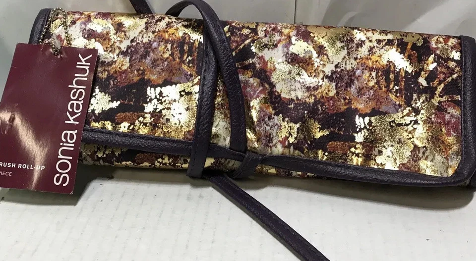 💐 ¡¡Sonia Kashuk!! ¡¡Estuche enrollable dorado púrpura 11 bolsillos!! Cosméticos de viaje🆕 Foto 2 de 4