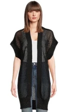 Time and Tru Women's Crochet Layering Duster Black Size S/M 