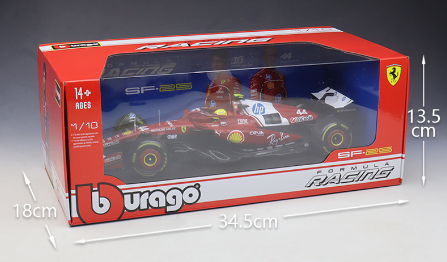 BBURAGO 1:18 Ferrari 2025 F1 SF25 Model Car Charles Leclerc 44