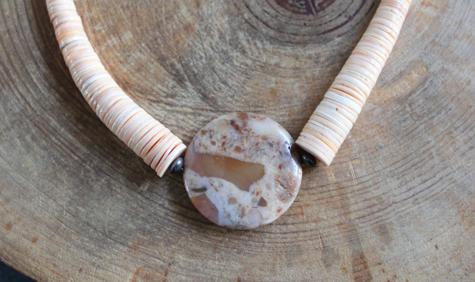 Jasper, Melon Shell & Sterling Silver Beads Neckl… - image 2