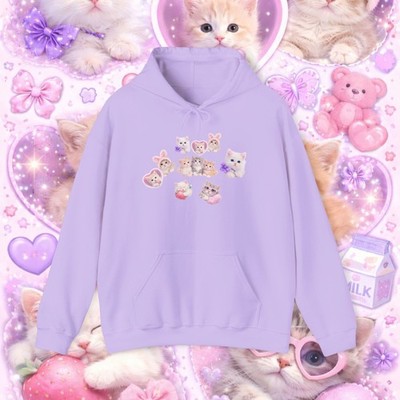 Kawaii Y2K Pastel Cats Hoodie | Pink Purple Aesthetic