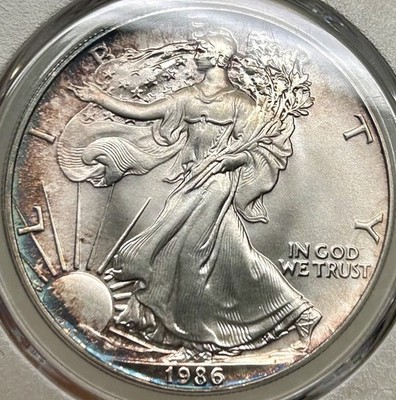 1986 Silver Eagle PCGS MS69 Unique Obverse Toning 1st Year Of Production .999%