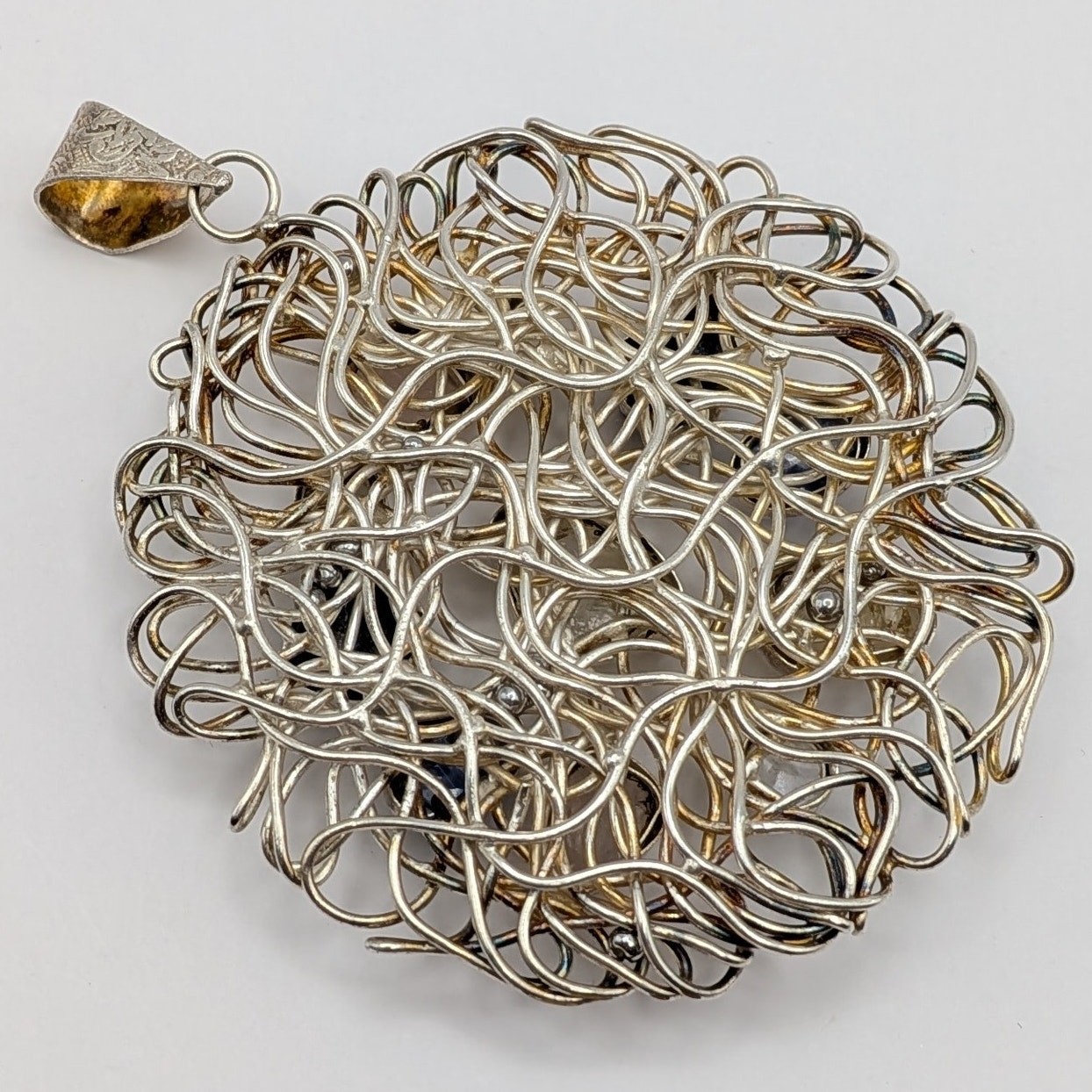 Multi-Gemstone Spaghetti Wire Silver Tone Metal R… - image 6