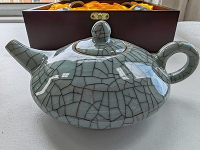 Chinesisches Seladon 5-teiliges Longquan Eis Crackle Glasur 5 Stck. verpackt Geschenk Teeservice