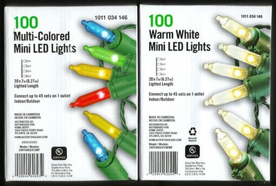 Home Accents LED Holiday Christmas 100 Warm White or Multicolor Mini Lights