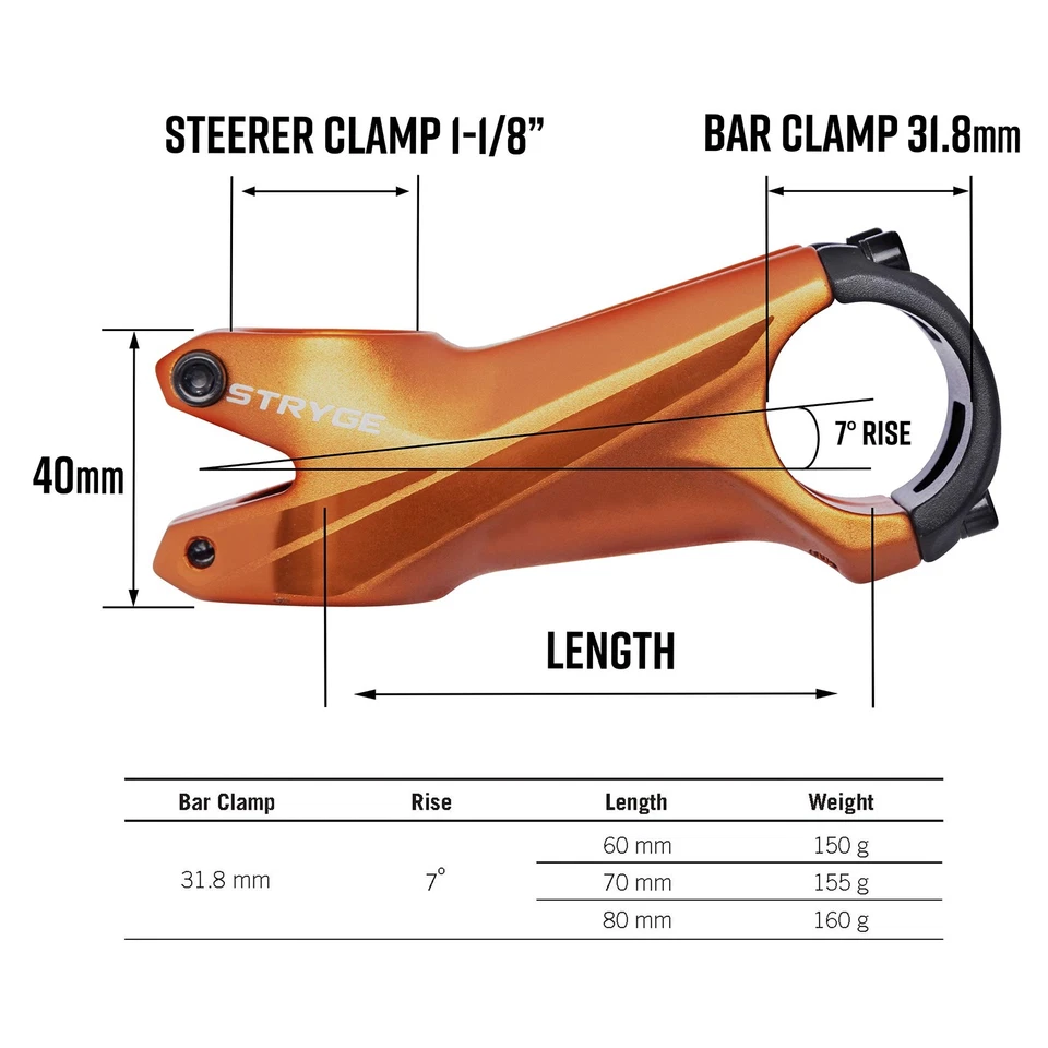 Vástago elevador de bicicleta Stryge - 7 grados, 80 mm de longitud, 31,8 mm abrazadera de barra, montaña, B... Foto 4 de 4