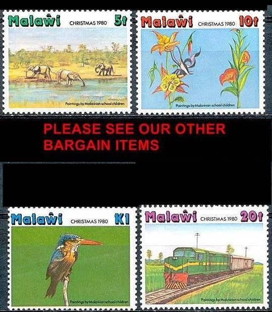 MALAWI 1980 CHRISTMAS TRAIN, BIRD ANIMALS ELEPHANTS SC# 374-377 VF MNH